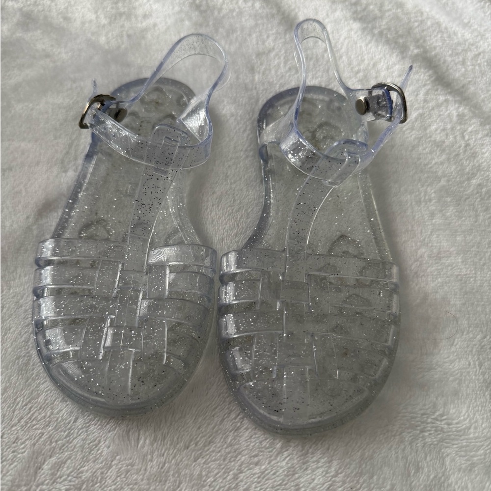 Clear Glitter Jelly Sandals - Strappy Buckle Design
